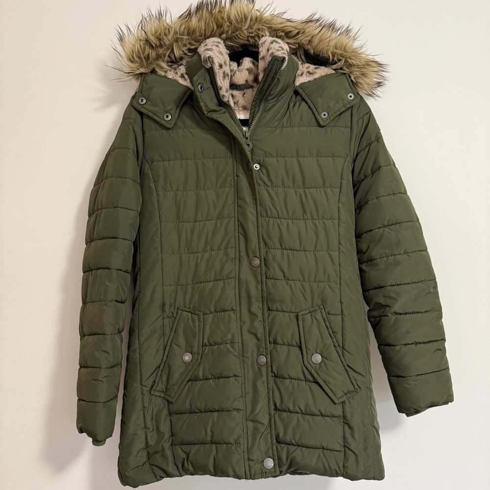 Abercrombie Kids Girl’s 15/16 Olive Green Lined Jacket With Removable Hood